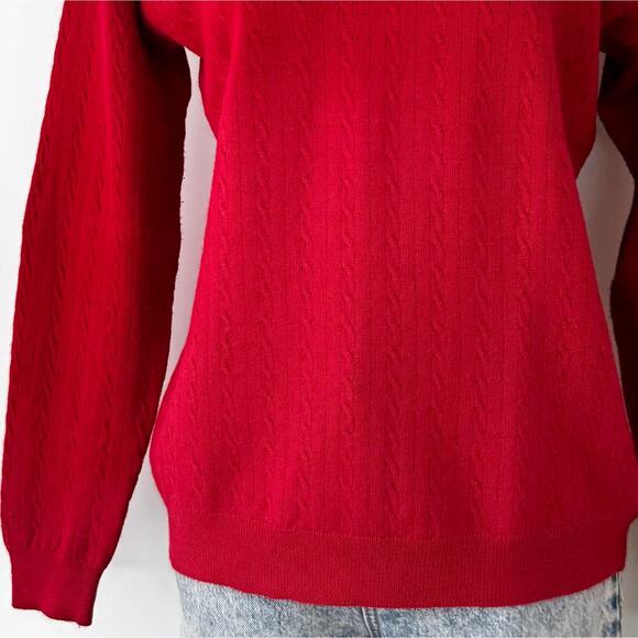 J. McLaughlin Crew Neck Cable Knit Merino Wool Pullover Sweater Red L Vintage - Picture 4 of 12